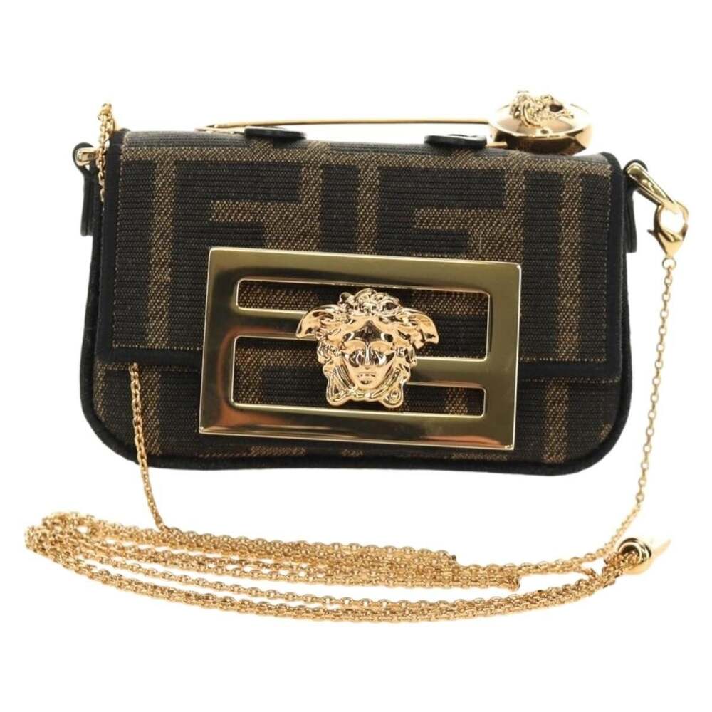 Fendi Fendace Nano Baguette Chain Shoulder Pouch Black
